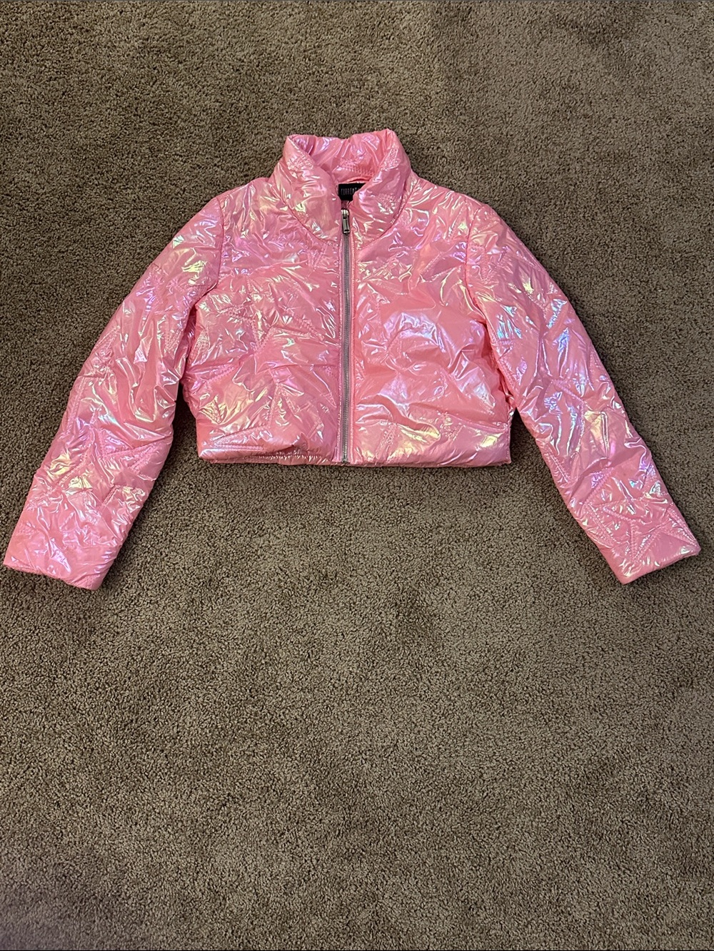 Current Mood Iridescent Pink Cropped Puffer Jacket - Picture 4 of 9